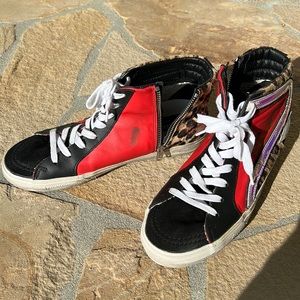 Golden goose sneakers slide. Snow leopard-red